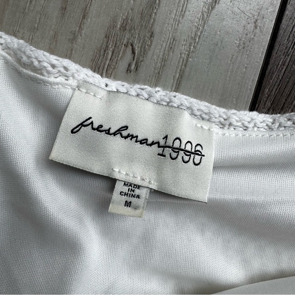 Freshman 1996 Crochet Knit Dress Off White Lined Adjustable Strap | Size: Medium - Picture 3 of 5